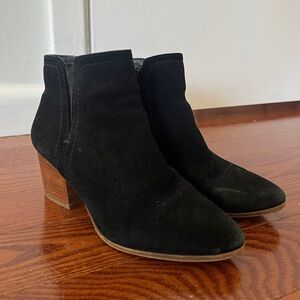 Black Suede Ankle Booties with Wood Block Heel